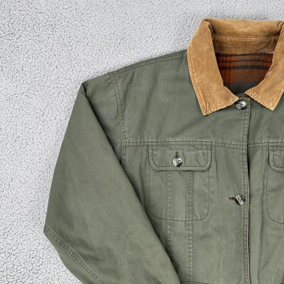 Brandon Thomas Flannel Canvas Reversible Chore Jacket Men Medium Corduroy Collar - Picture 15 of 16
